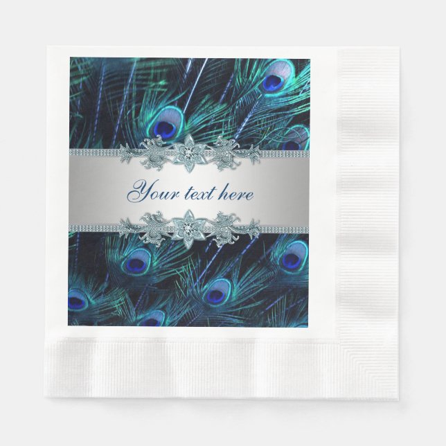 Serviette En Papier Royal Blue Silver Peacock (Devant)