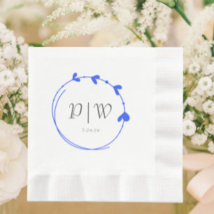 Serviette En Papier Royal Blue Simple Heart Wreath Monogram Mariage