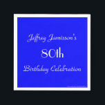 Serviette En Papier Royal Blue Solid 80th Birthday Party Paper<br><div class="desc">Un arrière - plan bleu roi solide décore cette serviette en papier unique et amusante. Bien que la valeur par défaut indique "80e anniversaire", vous pouvez facilement modifier le texte pour le nom, le nombre d'années et l'événement. Vous pouvez trouver des assiettes et des nappes de correspondance et de coordination...</div>