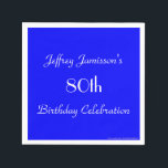 Serviette En Papier Royal Blue Solid 80th Birthday Party Paper<br><div class="desc">Un arrière - plan bleu roi solide décore cette serviette en papier unique et amusante. Bien que la valeur par défaut indique "80e anniversaire", vous pouvez facilement modifier le texte pour le nom, le nombre d'années et l'événement. Vous pouvez trouver des assiettes et des nappes de correspondance et de coordination...</div>