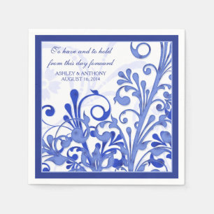 Serviette En Papier Royal Blue White Floral Mariage personnalisé