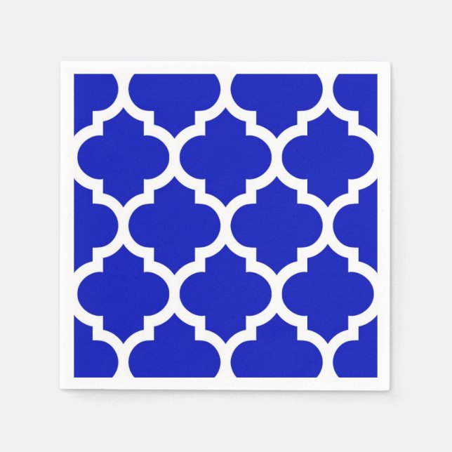 Serviette En Papier Royal Blue White Marocain Quatrefoil Motif #5 (Devant)