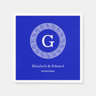 Serviette En Papier Royal Blue Wt Grèce clé cadre de ligne initiale Mo