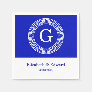 Serviette En Papier Royal Blue Wt Grèce clé cadre de ligne initiale Mo
