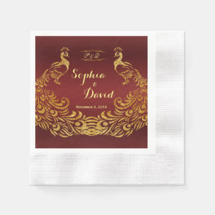 Serviette En Papier Royal Burgundy Gold Peacock Mariage personnalisé