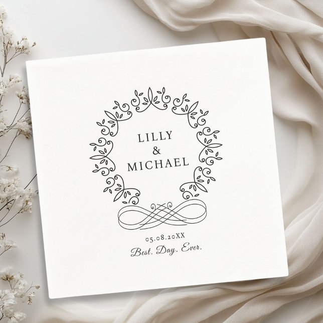 Serviette En Papier Royal, Elegant, "Best Day-Ever" Mariage (Royal, Elegant, Classic "Best-Day-Ever" White Wedding Napkins with your name and date.)
