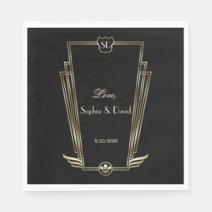 Serviette En Papier Royal Gold Art Deco Monogram Mariage
