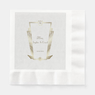Serviette En Papier Royal Gold White Art Déco Mariage Monogramme