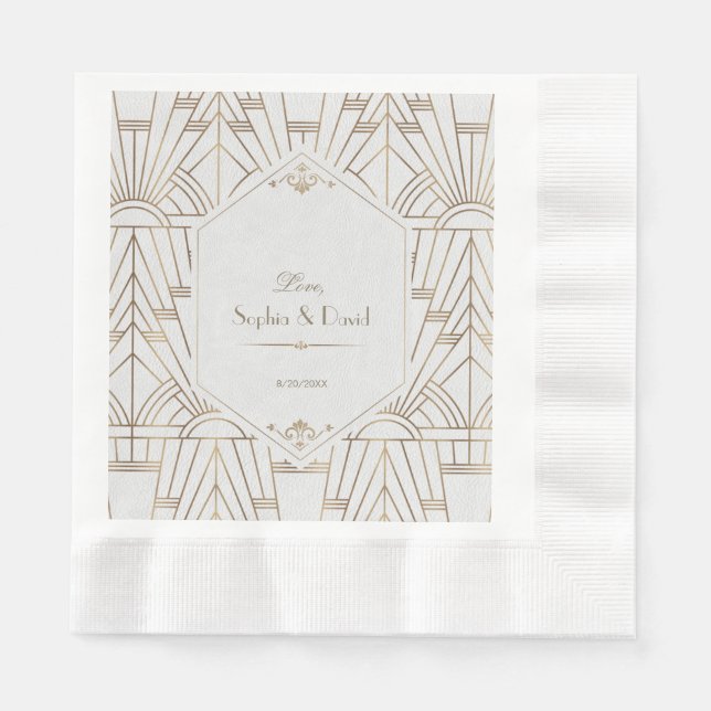 Serviette En Papier Royal Gold White Great Gatsby 1920 Mariage (Devant)