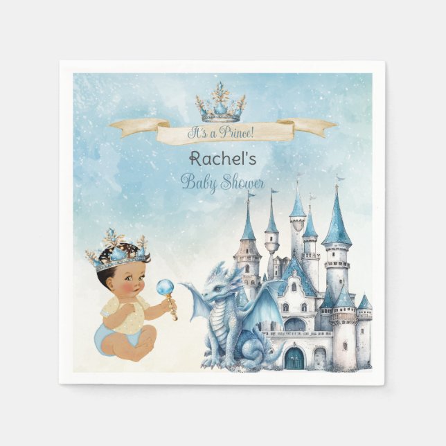 Serviette En Papier Royal Prince Castle Dragon Crown Blue Gold Boy (Devant)