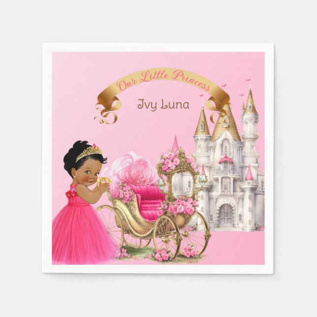 Serviette En Papier Royal Princess Castle Carriage Rose Gold Girl (Devant)