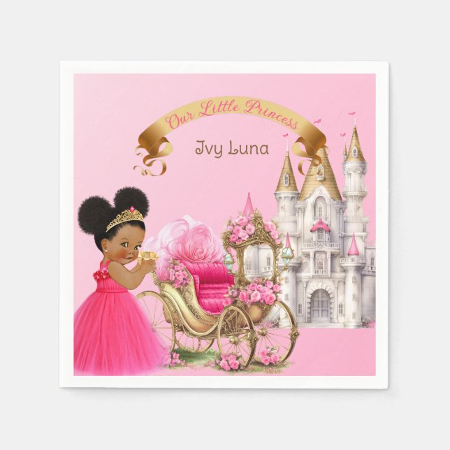 Serviette En Papier Royal Princess Castle Carriage Rose Gold Girl (Devant)
