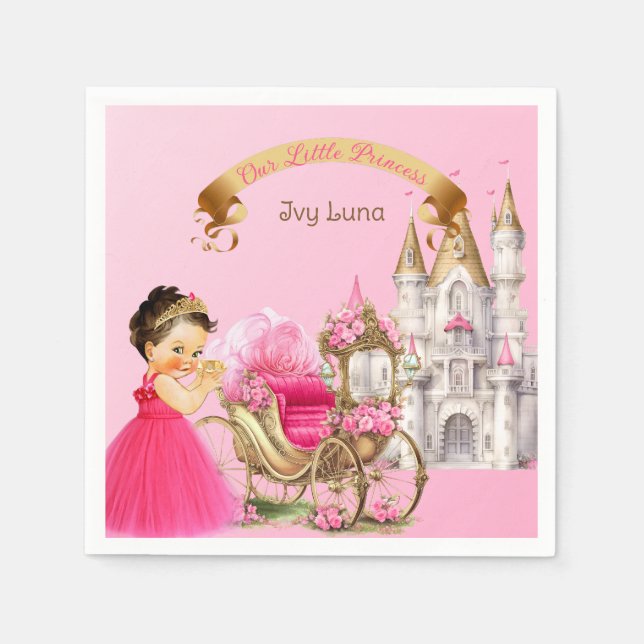 Serviette En Papier Royal Princess Castle Carriage Rose Gold Girl (Devant)