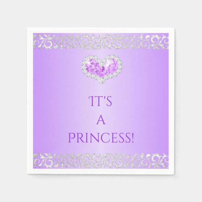 Serviette En Papier Royal Princess Lavender & Silver Diamond Heart (Devant)