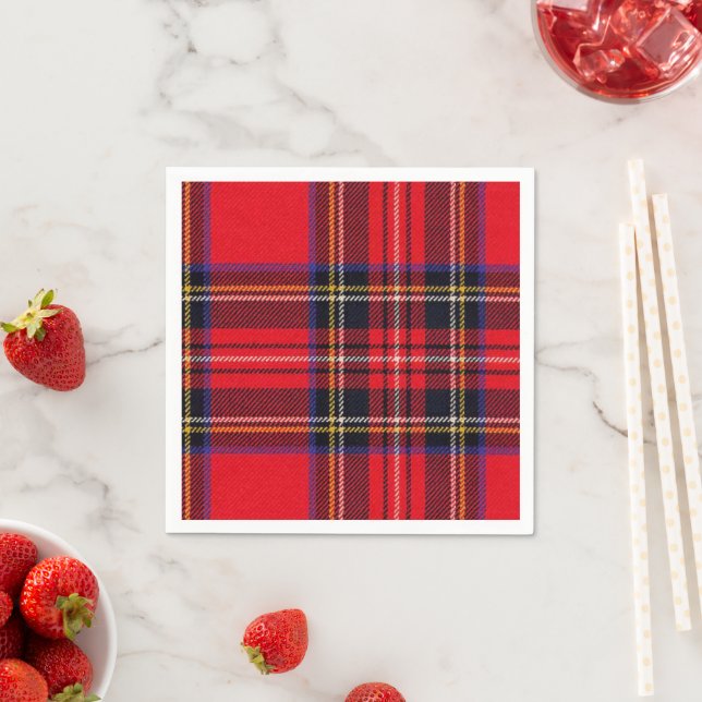 Serviette En Papier Royal Stewart tartan rouge noir plaid (En situation)