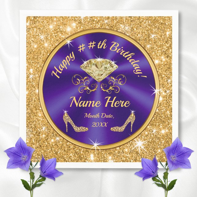 Serviette En Papier Royal violet, or, serviettes d'anniversaire Person (Purple and Gold Birthday Theme. Gorgeous, Purple Birthday Napkins, 3 sizes. Birthday Party Napkins.)