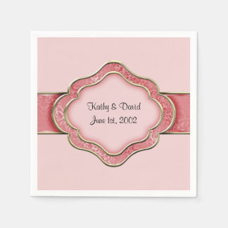 Serviette En Papier Ruban corail et or (Mariage)