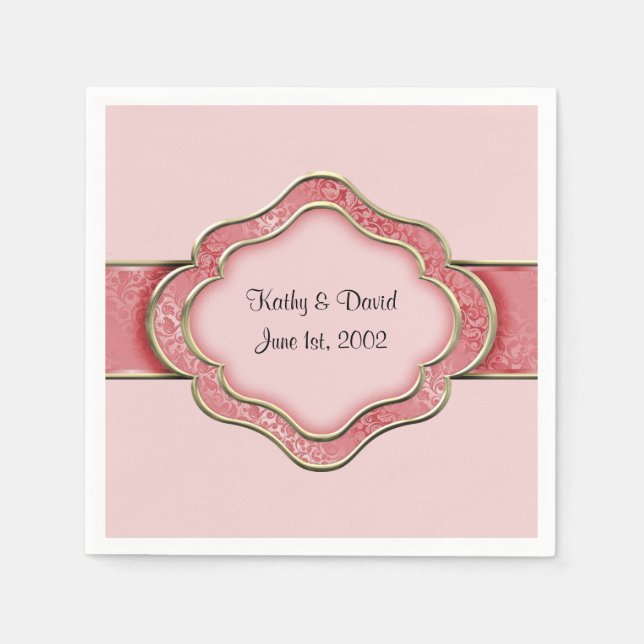 Serviette En Papier Ruban corail et or (Mariage) (Devant)