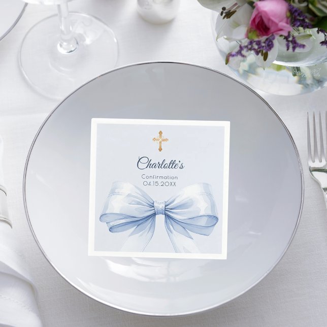 Serviette En Papier Ruban croisé bleu clair de confirmation fille (Créateur téléchargé)
