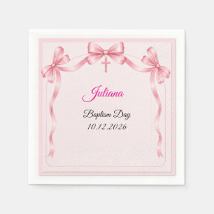 Serviette En Papier Ruban de satin rose croix fille baptême papier