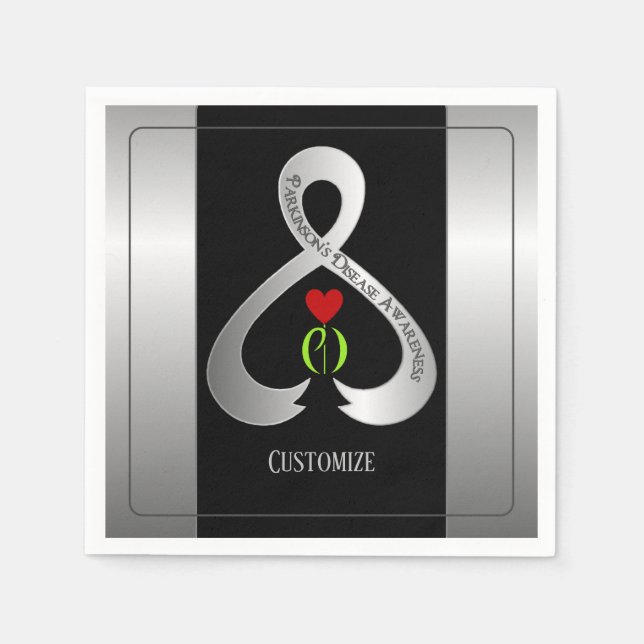 Serviette En Papier Ruban de sensibilisation de Parkinson Noir et arge (Devant)