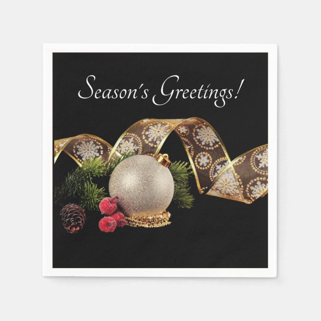 Serviette En Papier Ruban d'ornement, À feuillage persistant et or (Devant)