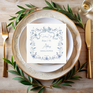 Serviette En Papier Ruban floral bleu foncé élégant douche nuptiale