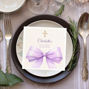 Serviette En Papier Ruban lavande de confirmation croix crème