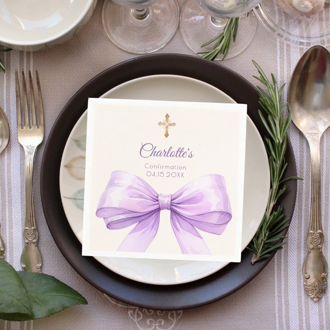 Serviette En Papier Ruban lavande de confirmation croix crème (Créateur téléchargé)