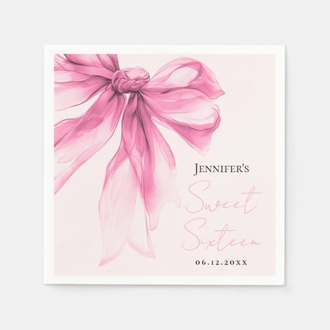 Serviette En Papier Ruban Rose Coquette Script Douce Fête 16 Ans Blush (Devant)