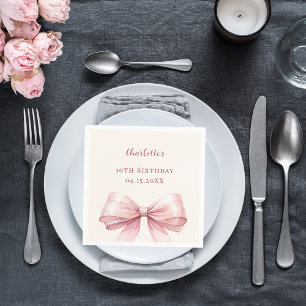 Serviette En Papier Ruban rose élégant déjeuner d'anniversaire
