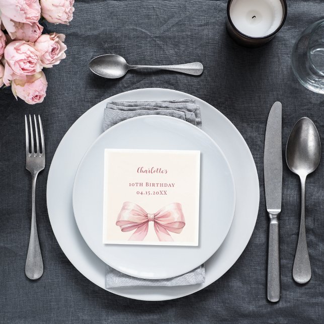 Serviette En Papier Ruban rose ivory élégant anniversaire (Créateur téléchargé)