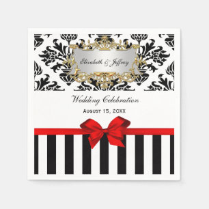 Serviette En Papier Ruban rouge noir blanc en bande Damask