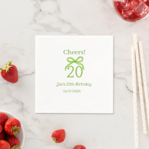 Serviette En Papier ruban vert 20e anniversaire aquarelle nom gras rét