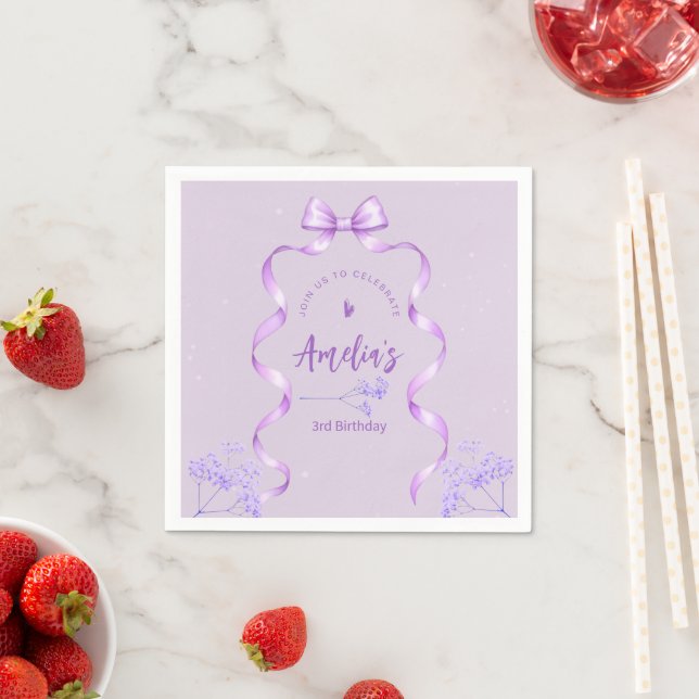 Serviette En Papier Ruban Violet Anniversaire Tout Âge (En situation)