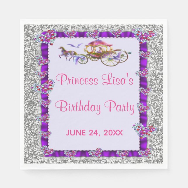 Serviette En Papier Ruban violet Parties scintillant d'argent princess (Devant)