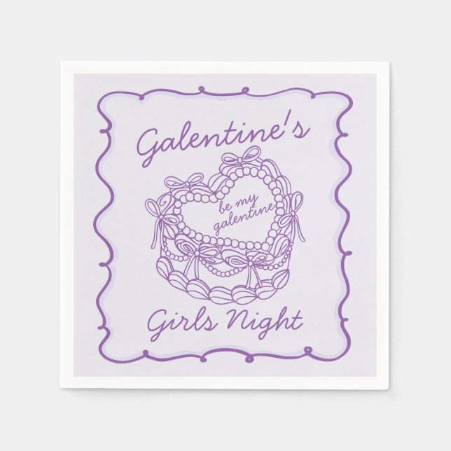 Serviette En Papier Ruban Violet Rétro Coquette Cœur Gâteau Galentines (Devant)