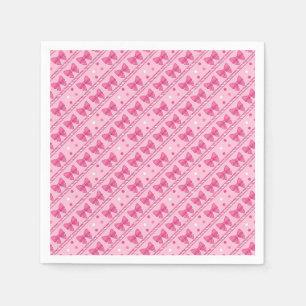 Serviette En Papier Rubans roses en diagonale à rayures pois