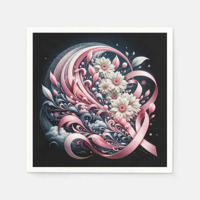 Serviette En Papier Rubans roses et bouquet de marguerite (Devant)