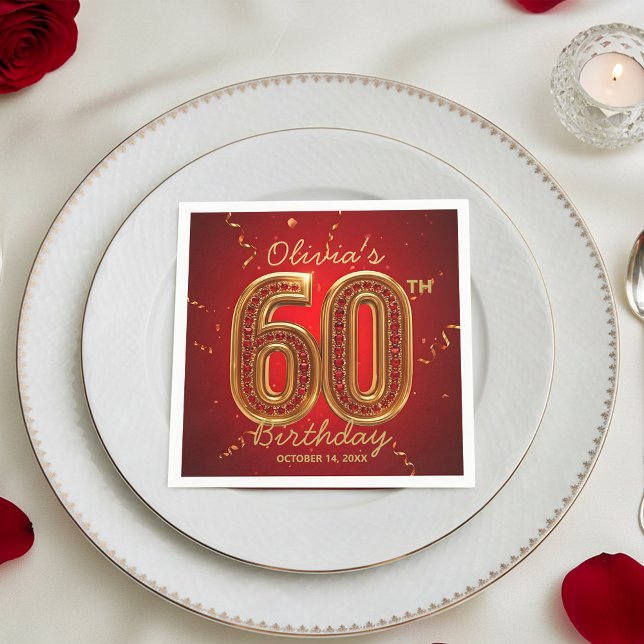 Serviette En Papier  Rubis Rouge Doré Bijou 60e Anniversaire (Créateur téléchargé)