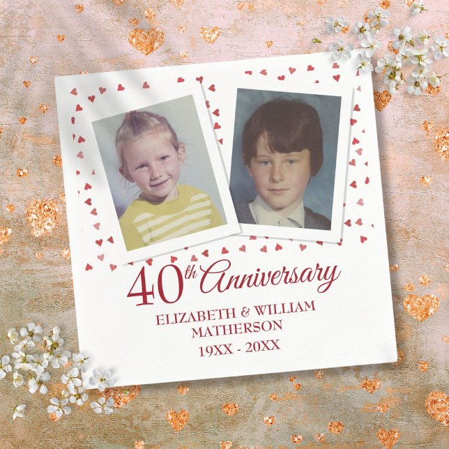 Serviette En Papier Ruby 40e anniversaire de Mariage Photos d'enfance (Ruby 40th Wedding Anniversary Childhood Photos Napkins)