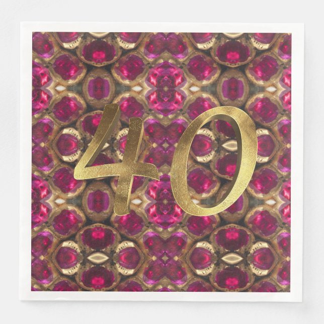 Serviette En Papier Ruby Gemstone Motif 40e anniversaire de Mariage (Devant)