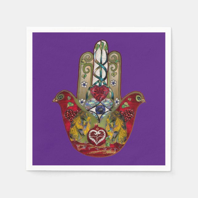 Serviette En Papier Ruby Pomegranate Heart Red Bird Hamsa (Devant)