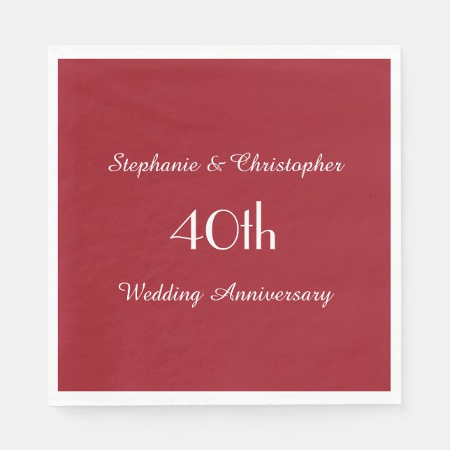 Serviette En Papier Ruby Red 40th Anniversary Party Papier Napkin (Devant)