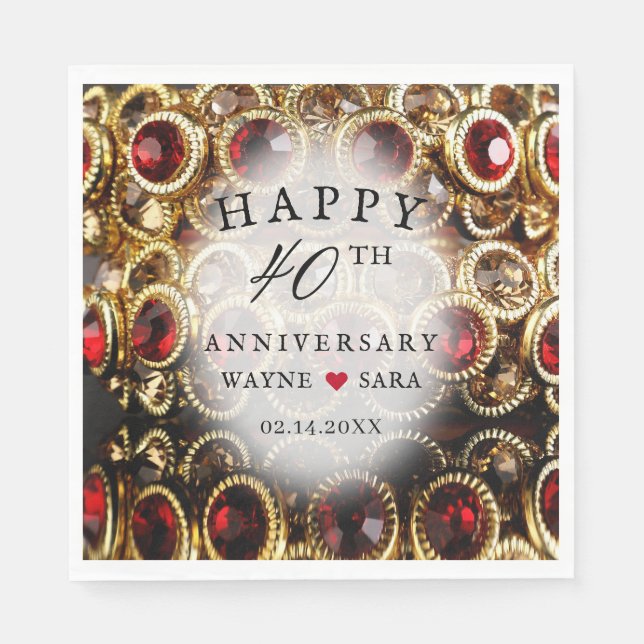 Serviette En Papier Ruby Red Jeweled 40th Mariage Anniversary (Devant)