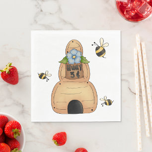 Serviette En Papier Ruche d'abeille avec fleur bleue et abeilles