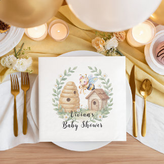 Serviette En Papier Ruches florales et petite douche de bébé abeille