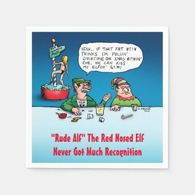 Serviette En Papier Rude Alf Funny Elf Thème de Noël (Devant)