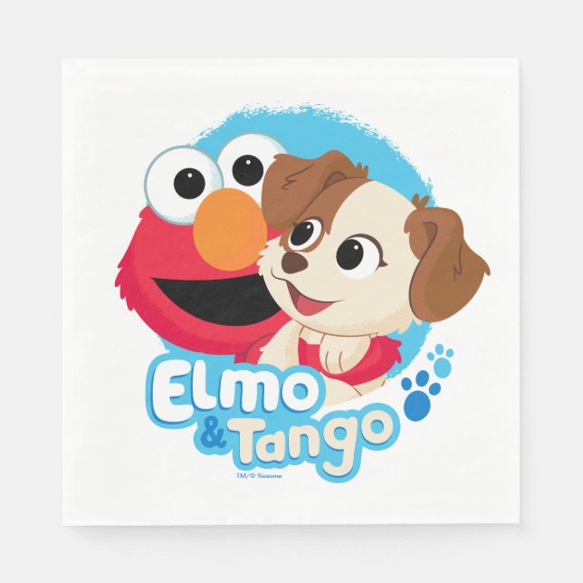 Serviette En Papier Rue Sésame | Badge Elmo & Tango (Devant)