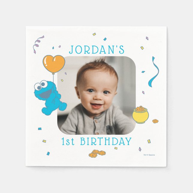Serviette En Papier Rue Sésame | Cookie Monster 1er anniversaire (Devant)